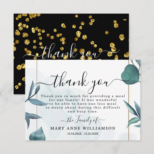 Botanical Funeral Food Thank You Card (Front/Back)
