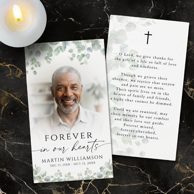 Botanical Funeral Memorial Photo Cross Prayer Card (Creator Uploaded)