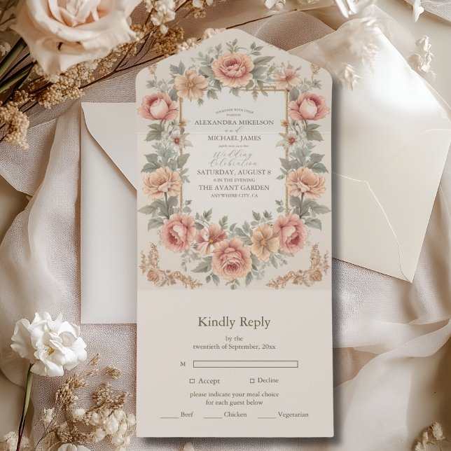 Botanical Garden Art Nouveau Wedding All In One Invitation (Creator Uploaded)
