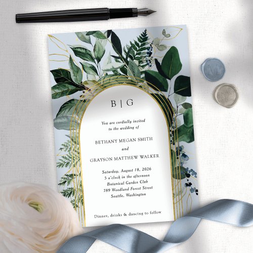 Botanical Garden Dusty blue Greenery Modern  Invitation