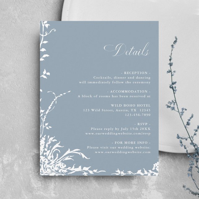 Botanical Garden Dusty Blue Wedding Details Enclosure Card (Creator Uploaded)