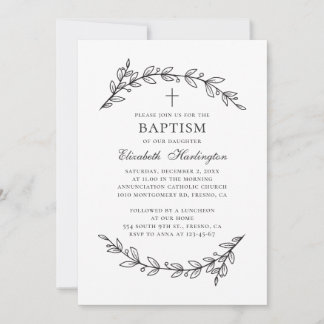 Botanical garden. Elegant black and white baptism Invitation