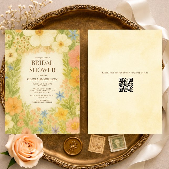 Botanical Garden Floral QR Code Bridal Shower Invitation (Creator Uploaded)