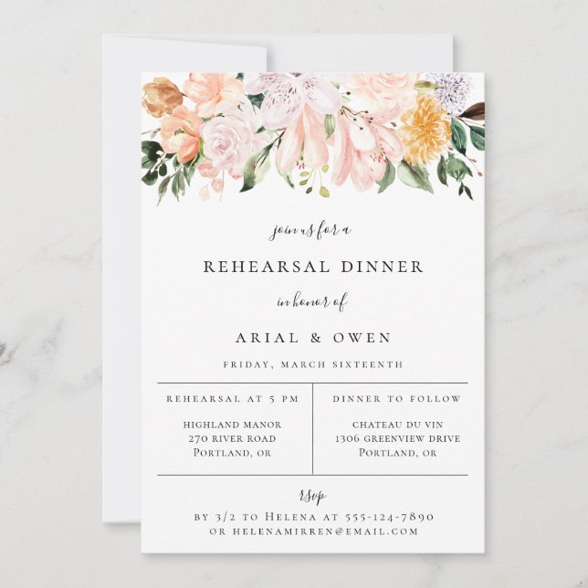 Botanical Garden Floral Rehearsal Dinner Announcement (Front)
