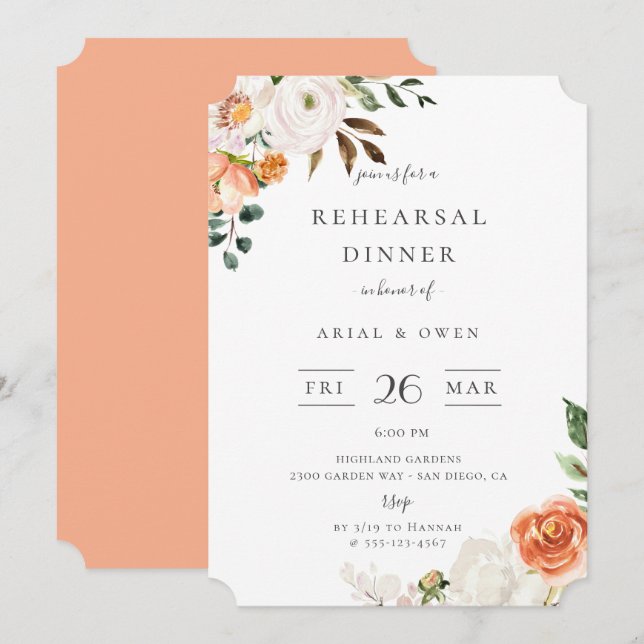 Botanical Garden Floral Rehearsal Dinner Invitation (Front/Back)