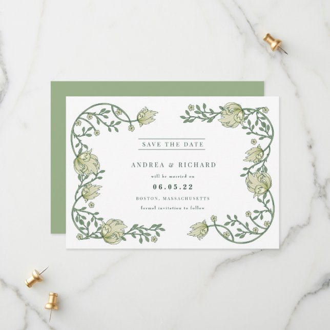 Botanical Garden Floral Wedding Save The Date (Front/Back In Situ)