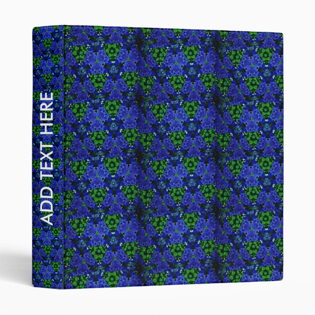 Botanical Garden Flower Blue & Green Kaleidoscope 3 Ring Binder (Front/Spine)