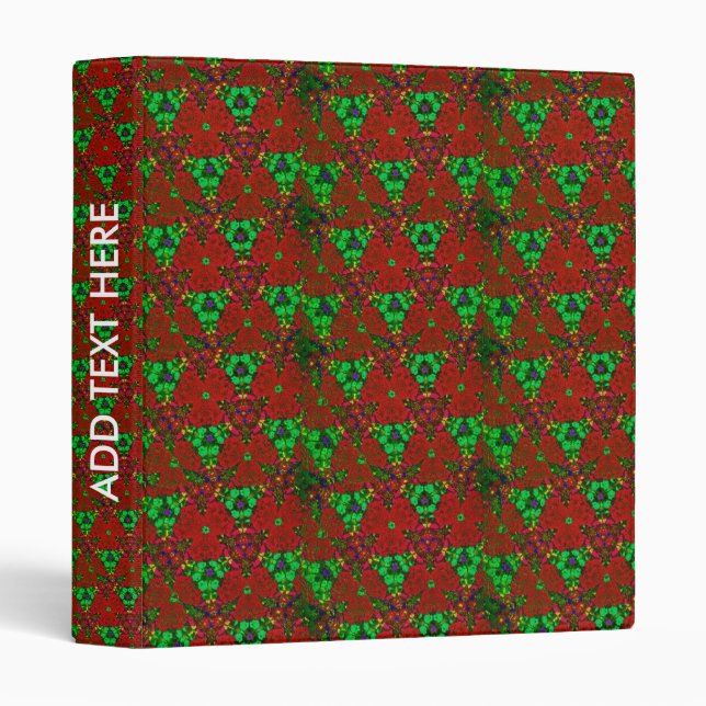 Botanical Garden Flower Kaleidoscope Red Green 3 Ring Binder (Front/Spine)