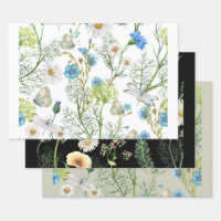 Botanical Garden Flowers Herbs Dragonflies Wrapping Paper Sheets