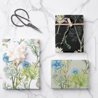 Botanical Garden Flowers Herbs Dragonflies Wrapping Paper Sheets