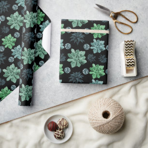 Botanical Garden Green Floral Pattern On Black Wrapping Paper
