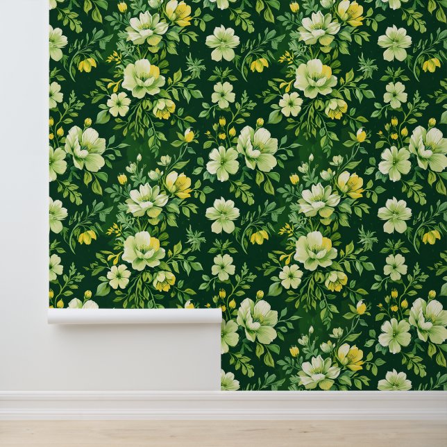  Botanical Garden Green Floral Peel and Stick Wallpaper (Application)