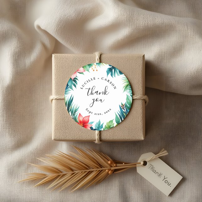 Botanical Garden Greenery Wedding Thank You Favor Classic Round Sticker (Creator Uploaded)