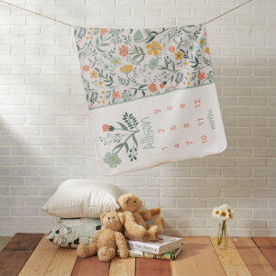 Botanical Garden Growth Tracker Milestone Name Baby Blanket