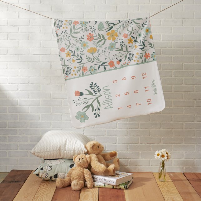 Botanical Garden Growth Tracker Milestone Name Baby Blanket (In Situ)