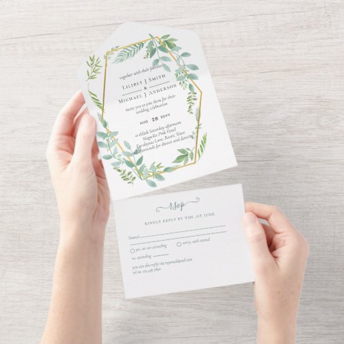 Botanical Garden Leaves Greenery Wedding All In One Invitation