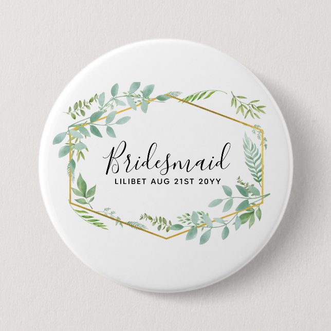 Botanical Garden Leaves Greenery Wedding Button (Front)