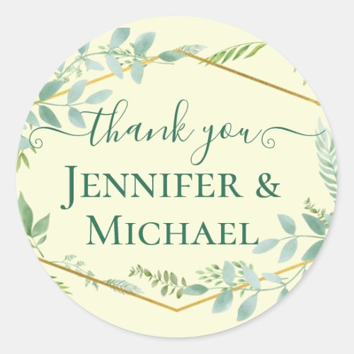 Botanical Garden Leaves Greenery Wedding Classic Round Sticker