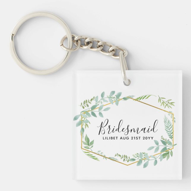 Botanical Garden Leaves Greenery Wedding Keychain (Front)