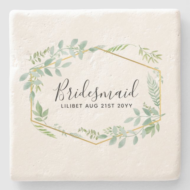 Botanical Garden Leaves Greenery Wedding Stone Coaster (Front)