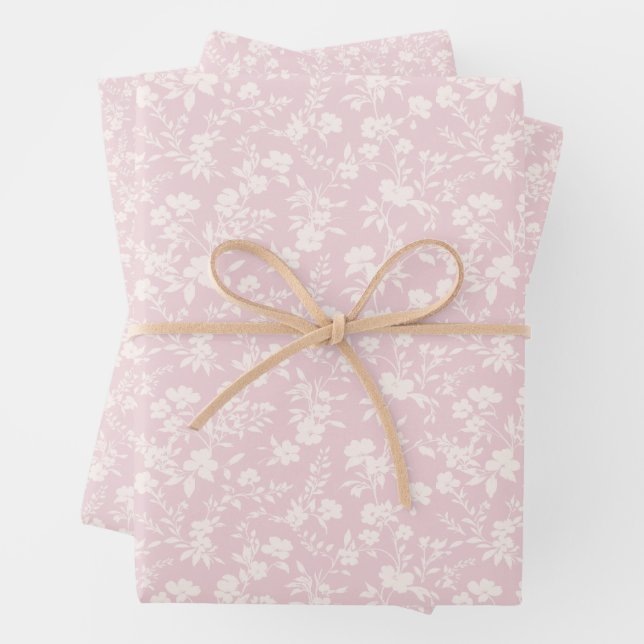 Botanical Garden Neutral - Blush Pink Wrapping Paper Sheets (In situ)