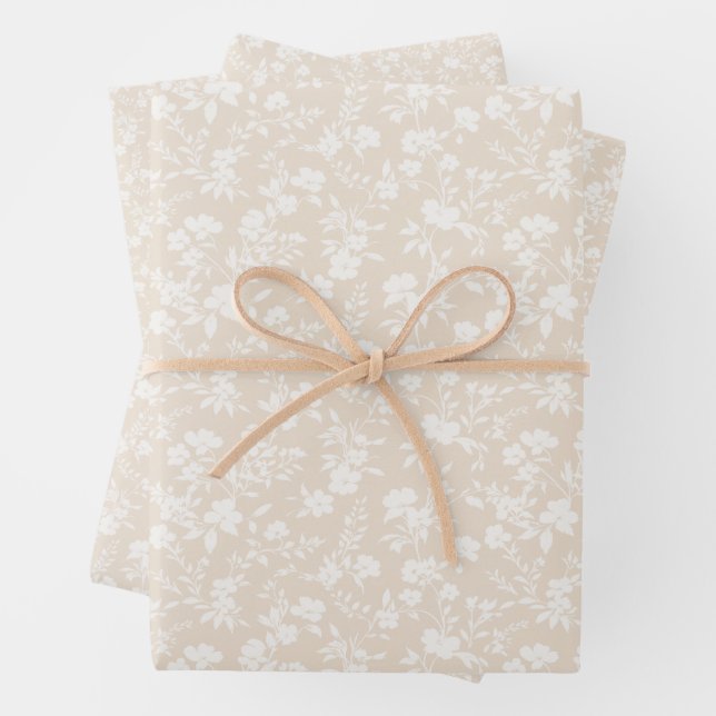 Botanical Garden Neutral - Soft Linen Wrapping Paper Sheets (In situ)