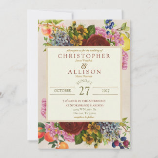 Botanical Garden Party Florals & Fruit Wedding Invitation