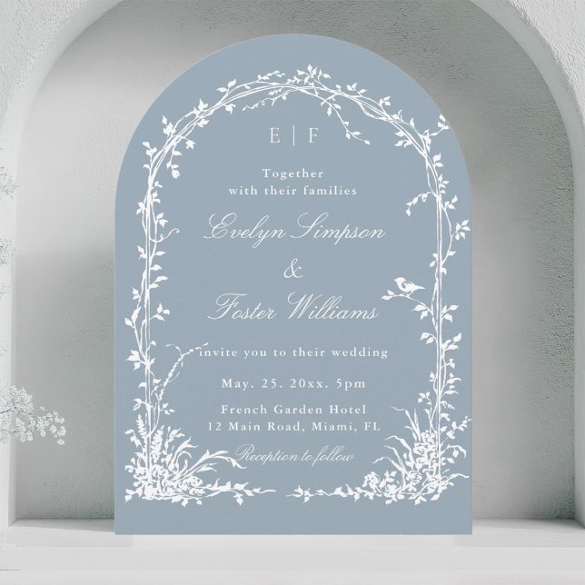 Botanical Garden Romantic Wedding Dusty Blue Arch  Invitation (Creator Uploaded)