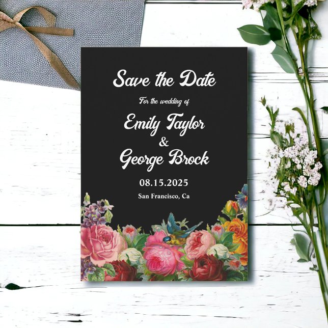 Botanical Garden Rustic Roses Black Floral Wedding Save The Date (Creator Uploaded)