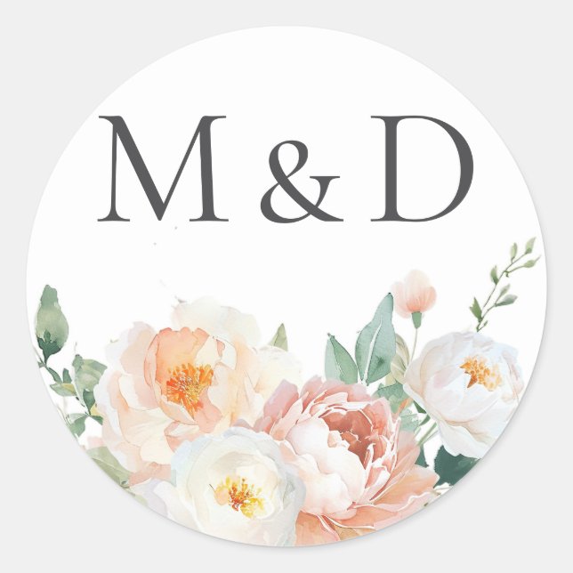 Botanical Garden Spring Floral Wedding Initials Classic Round Sticker (Front)