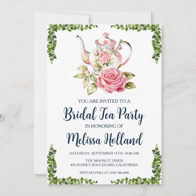botanical garden tea party bridal shower invitation (Front)