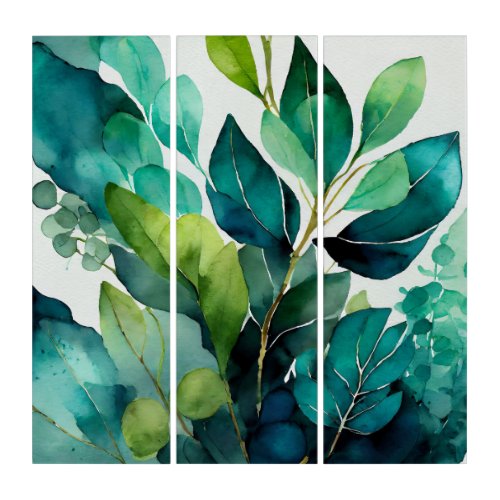 Botanical Garden Teal Green Triptych