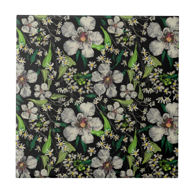 Botanical Garden – Vintage Floral Pattern Ceramic Tile (Front)