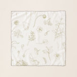 Botanical Gardenia Sketch Floral Pattern Scarf