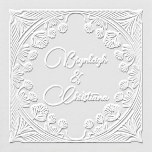 Botanical Garland Square Couple's Name Wedding Embosser