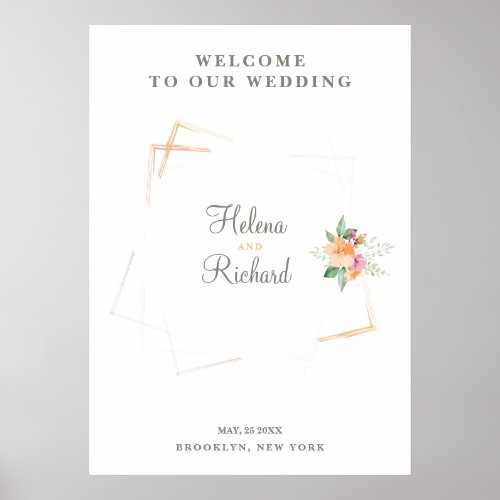 Botanical Geometric in Peach with Leaves Wedding Poster