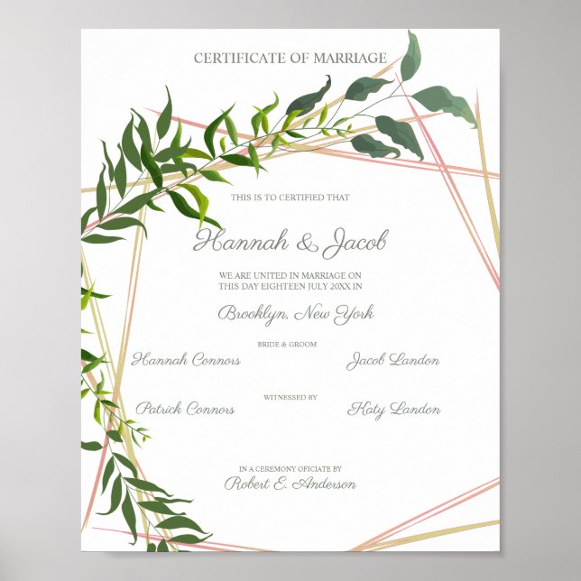 Botanical Geometric with Leaves Wedding Poster (Front)