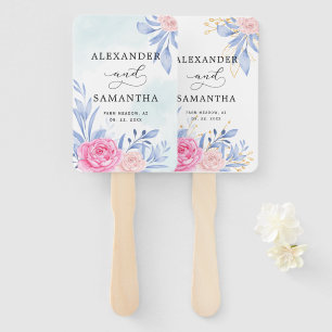Botanical Gilded Gold Greenery Pink Rose Wedding Hand Fan