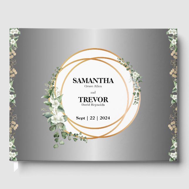 Botanical Gilded Golden Rings & Foliage  Guest Boo Guest Book (Front)