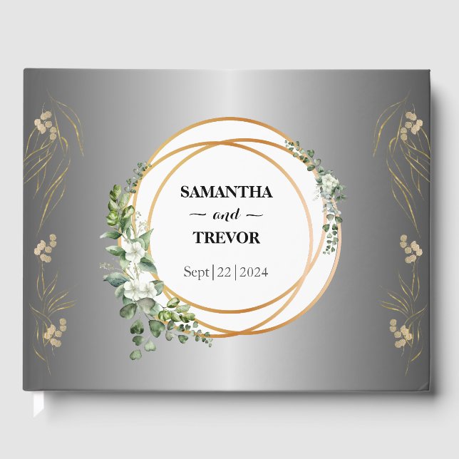 Botanical Gilded Golden Rings & Foliage  Guest Book (Front)