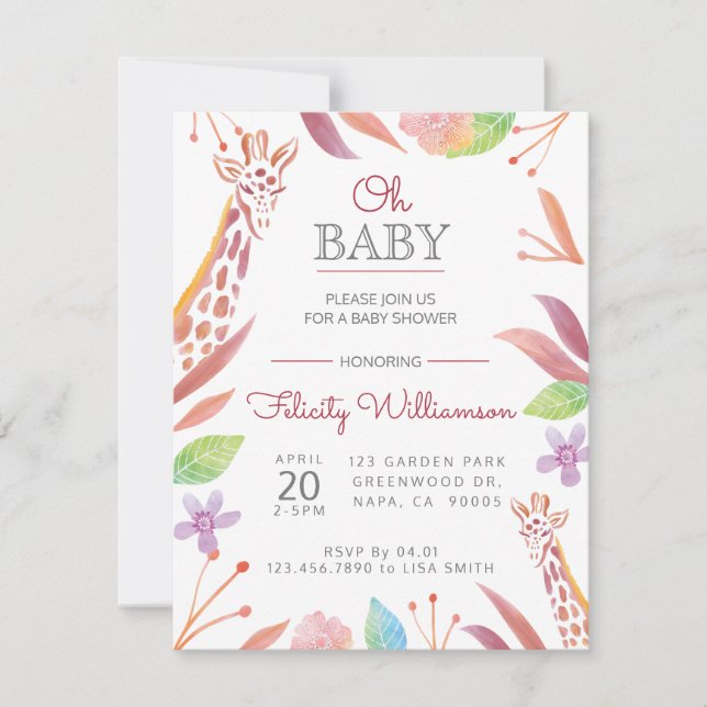 Botanical Giraffe Safari Baby Shower Invitation (Front)