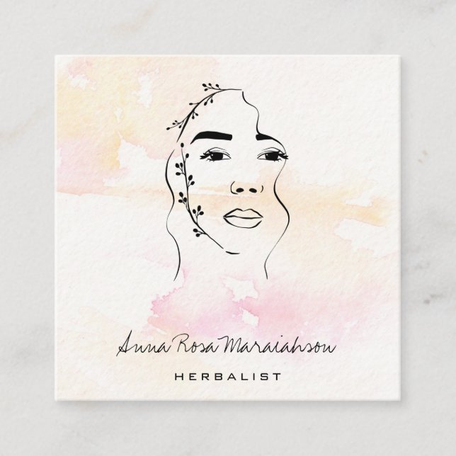 *~* Botanical Goddess Greenery QR Line Art  Square Business Card (Front)