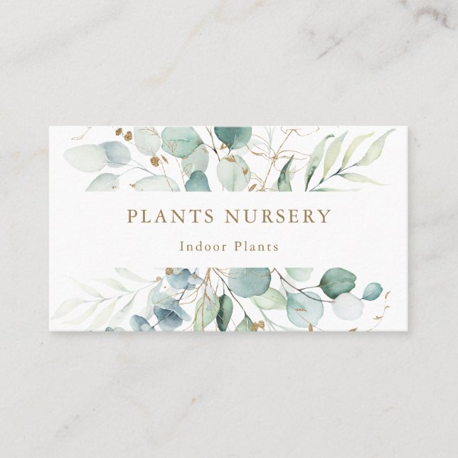 Botanical Gold and Green Plants Nursery  Business Card (Front)
