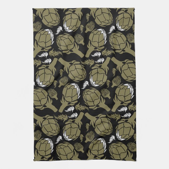 Botanical Gold Artichoke Art Decor Kitchen Towel (Vertical)