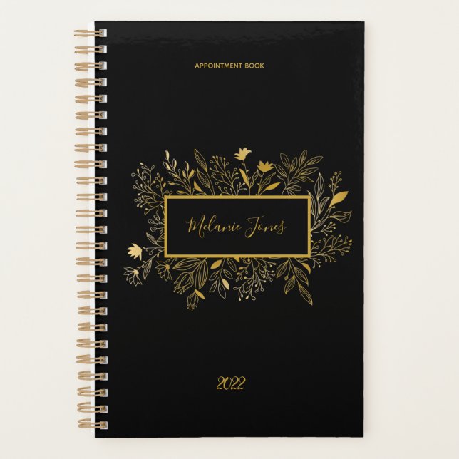Botanical gold black appointment Notebook 2022 Pla (Front)