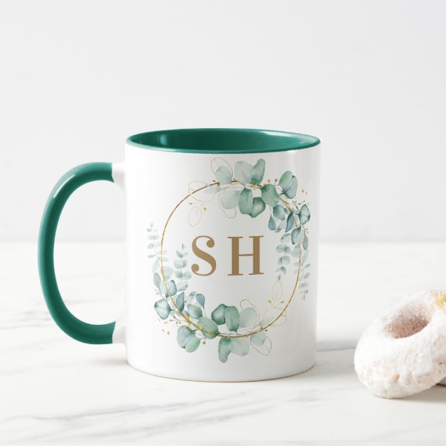 Botanical Gold Custom Monogram For Wedding Mug (With Donut)