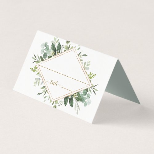 Botanical Gold Diamond Greenery Wedding Place Card