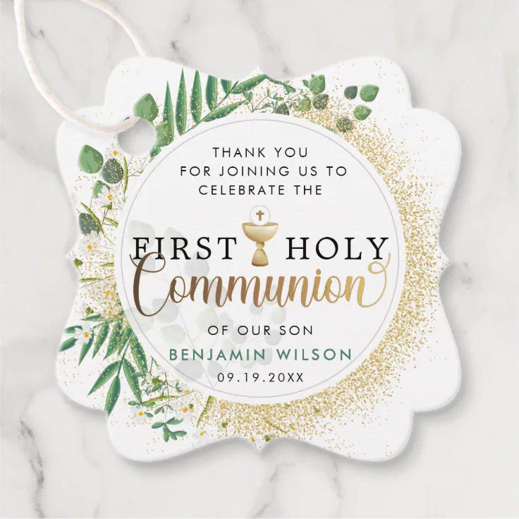 Botanical Gold First Holy Communion Thank You Favor Tags | Zazzle