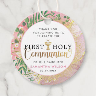 Botanical Gold First Holy Communion Thank You Favor Tags