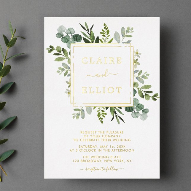 Botanical Gold Foil Greenery Wedding  Invitation (Creator Uploaded)